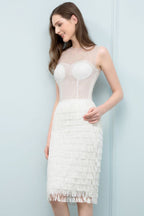 Robe de bal sirène sans manches à manches mi-longues, ornée de franges