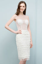 Robe de bal sirène sans manches à manches mi-longues, ornée de franges