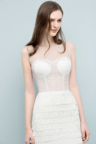 Vestidos de fiesta de sirena sin mangas hasta la rodilla con borlas