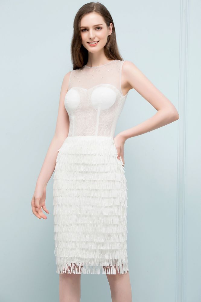 Robe de bal sirène sans manches à manches mi-longues, ornée de franges