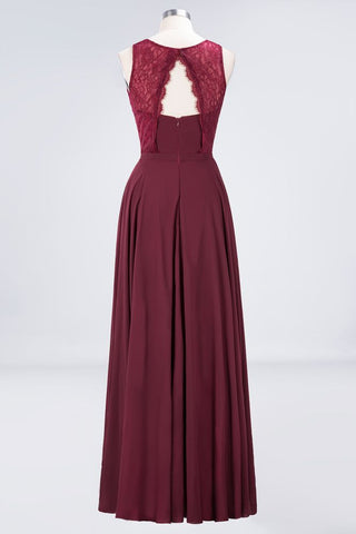 Crew Neck Floral Lace Evening Dress Floor Length Burgundy Bridesmaid Dress