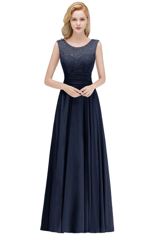 Crew Neck Lace Top Sleeveless Chiffon Bridesmaid Dress Aline Formal Dress