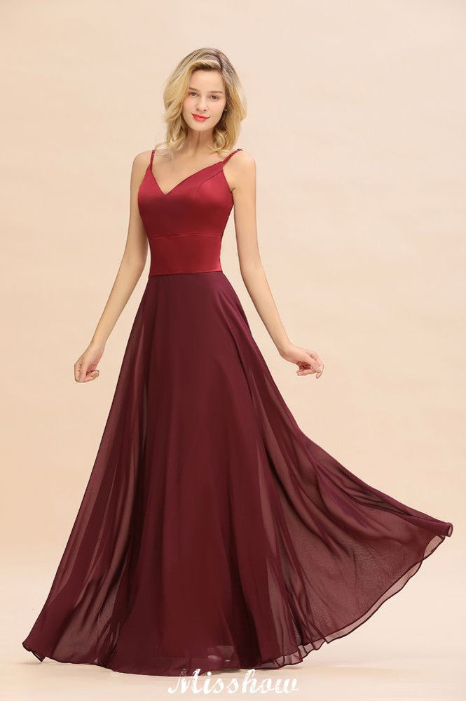 Vestido de noche largo de satén color burdeos con espalda cruzada y escote sin espalda para dama de honor