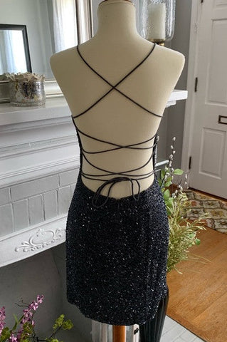 Bodycon Scoop Neck Beaded Satin Homecoming Dress