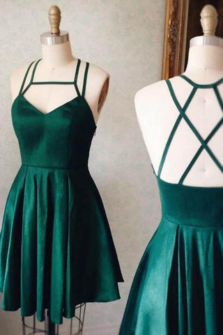 Lindo vestido corto de satén verde para fiesta de bienvenida, corte en A, PD127