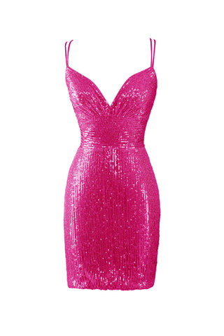 V Neck Blue Sequins Homecoming Dress