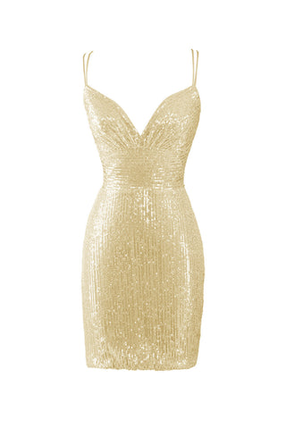 V Neck Blue Sequins Homecoming Dress