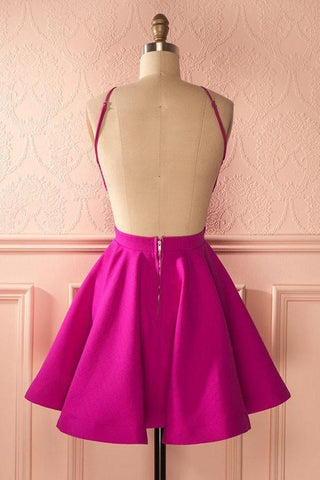 Robe de soirée courte rose fuchsia dos nu, mignonne, PG141