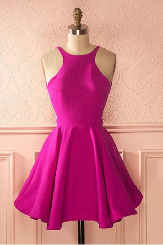 Robe de soirée courte rose fuchsia dos nu, mignonne, PG141