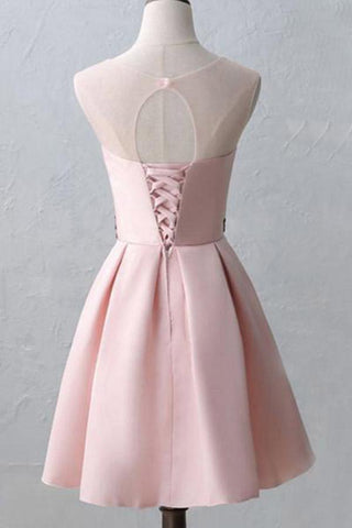 Lindo vestido corto rosa con escote ilusión para baile de bienvenida PD217
