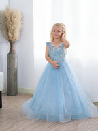 Adorables robes longues en tulle bleu bohème, style trapèze, avec nœud, pour demoiselles d'honneur.