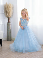 Adorables robes longues en tulle bleu bohème, style trapèze, avec nœud, pour demoiselles d'honneur.
