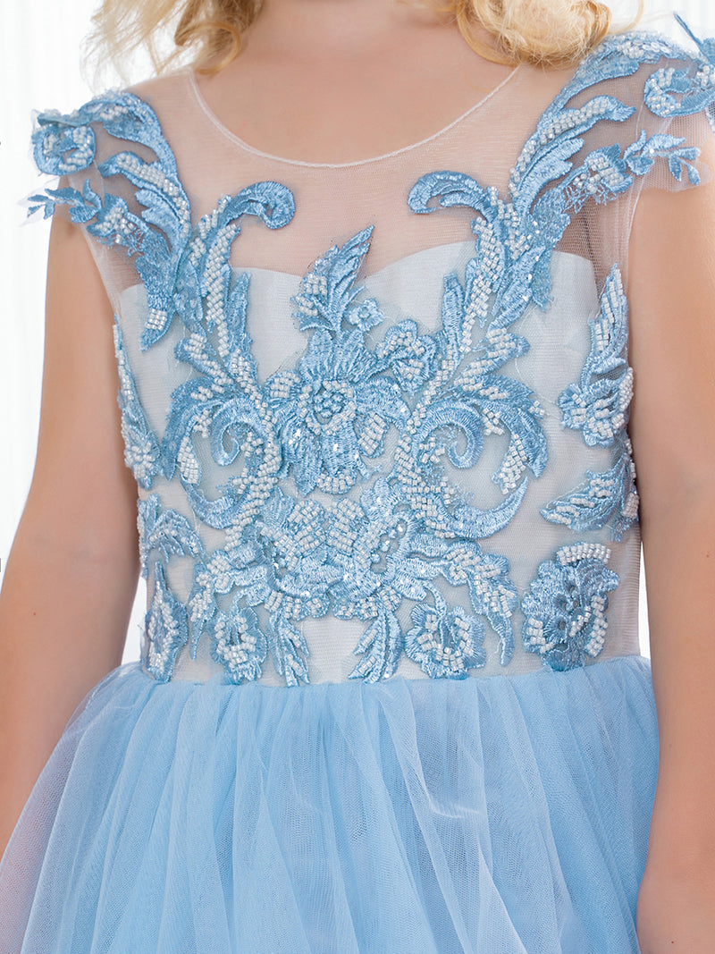 Adorables robes longues en tulle bleu bohème, style trapèze, avec nœud, pour demoiselles d'honneur.