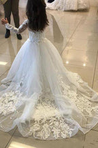 Lindos vestidos largos de corte A para niña de las flores, de tul y encaje, con mangas