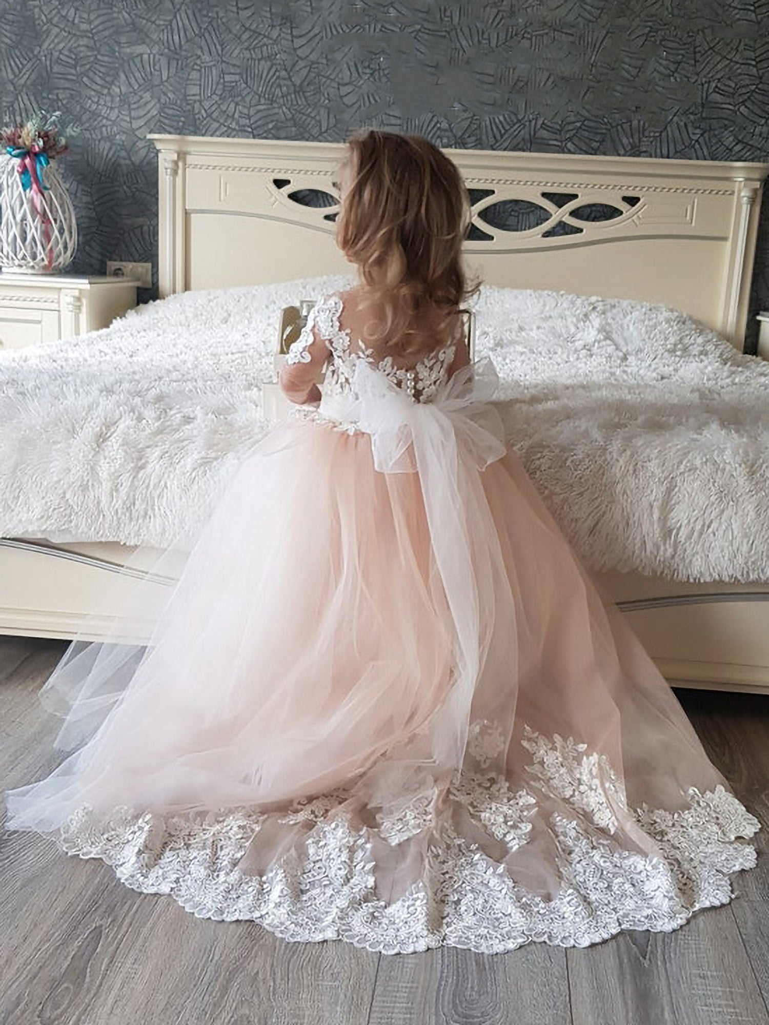 Lindos vestidos largos de princesa estilo boho para niña de las flores con mangas