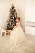 Lindo vestido largo de princesa de tul y encaje para niña de las flores
