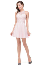 Lindos vestidos de dama de honor cortos, de corte A y con apliques
