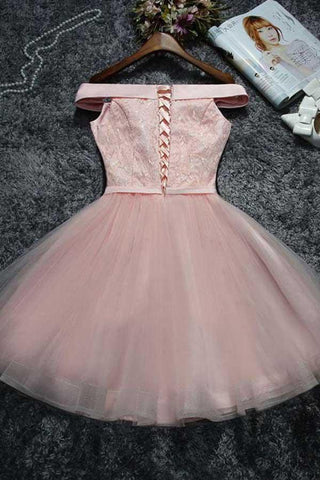 Lindo vestido corto de fiesta de graduación con encaje y tul rosa, modelo PD144