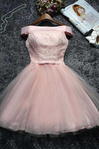 Lindo vestido corto de fiesta de graduación con encaje y tul rosa, modelo PD144