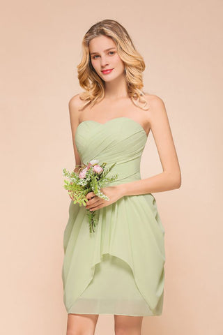 Cute Sleeveless slim Ruffle Chiffon Mini Bridesmaid Dress Wedding Guest Dress