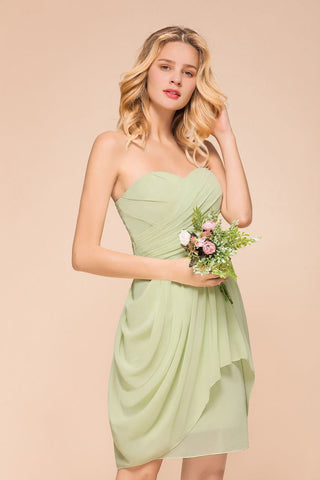 Cute Sleeveless slim Ruffle Chiffon Mini Bridesmaid Dress Wedding Guest Dress