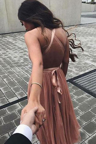 Robe de bal courte en tulle à col en V, mignonne, PG195