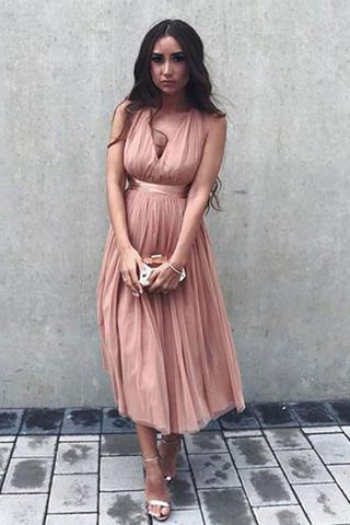 Robe de bal courte en tulle à col en V, mignonne, PG195