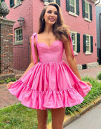 Vestido de fiesta de corte A con escote corazón y volantes