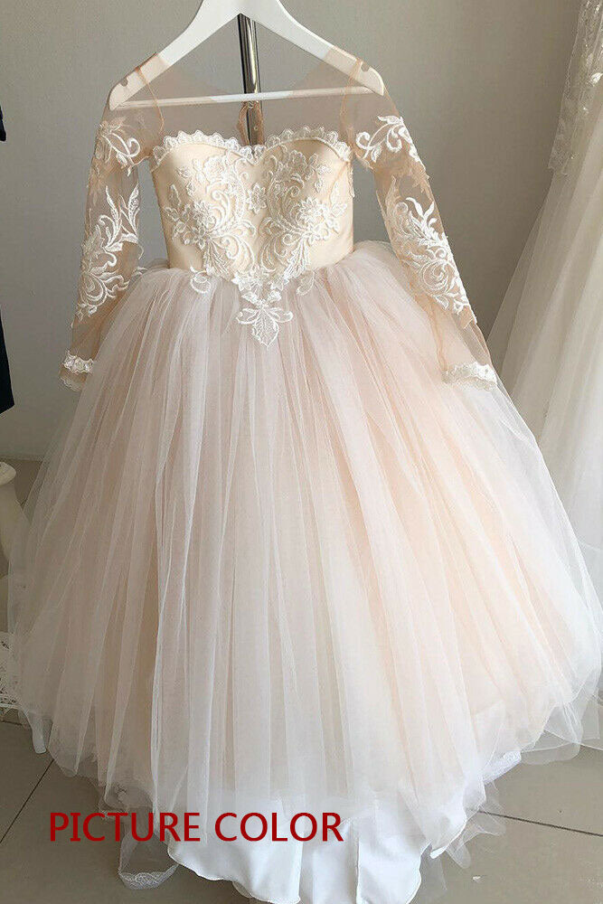 Robe de demoiselle d'honneur en tulle et dentelle à manches longues avec nœud papillon