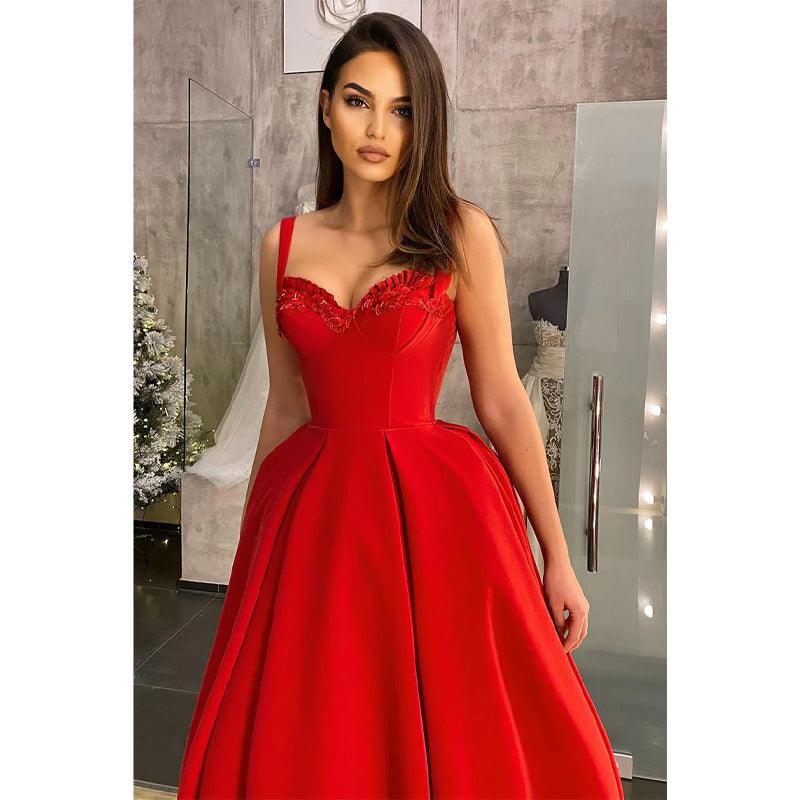 Vestido de fiesta vintage rojo con tirantes finos para regreso a casa