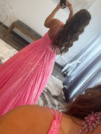 Vestido de fiesta de lentejuelas con un solo hombro, corte en A y bolsillos
