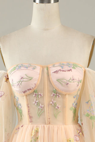 Elegant Black Off The Shoulder Long Sleeves A-Line Prom Dress