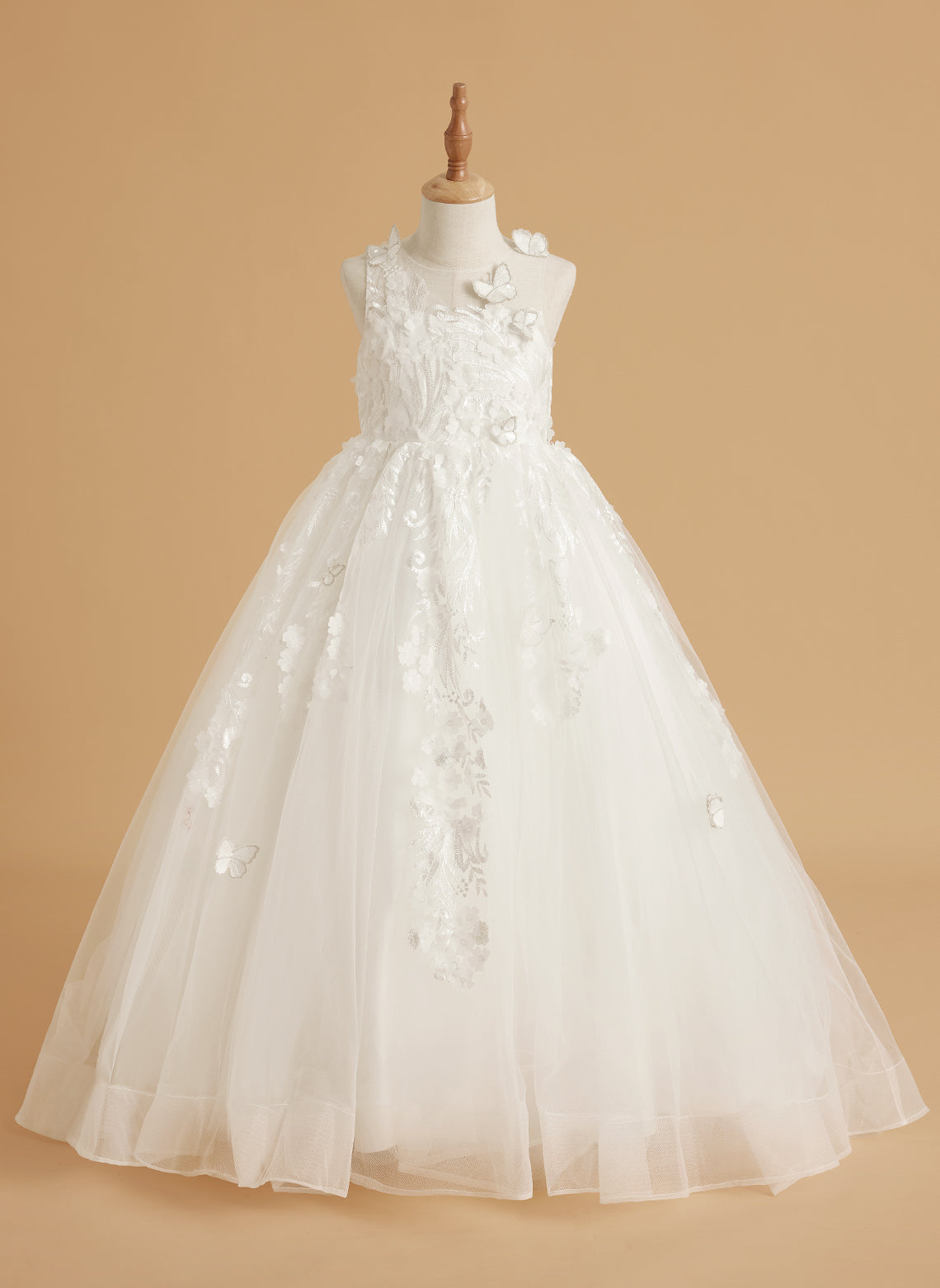Vestido de princesa rosa para niñas con apliques de encaje 