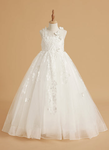 Robe de bal rose de princesse pour filles avec applications de dentelle 
