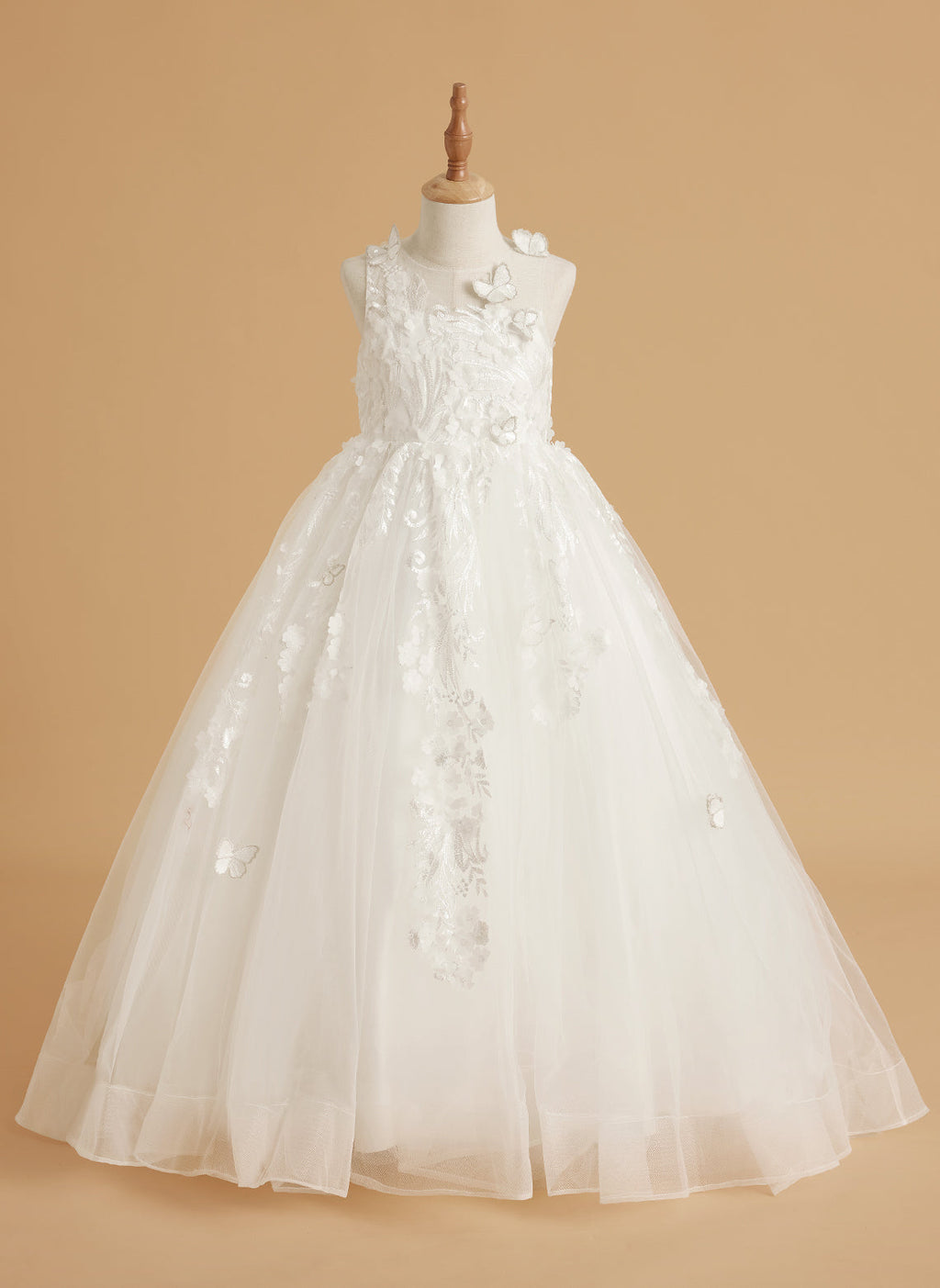 Vestido de princesa rosa para niñas con apliques de encaje 