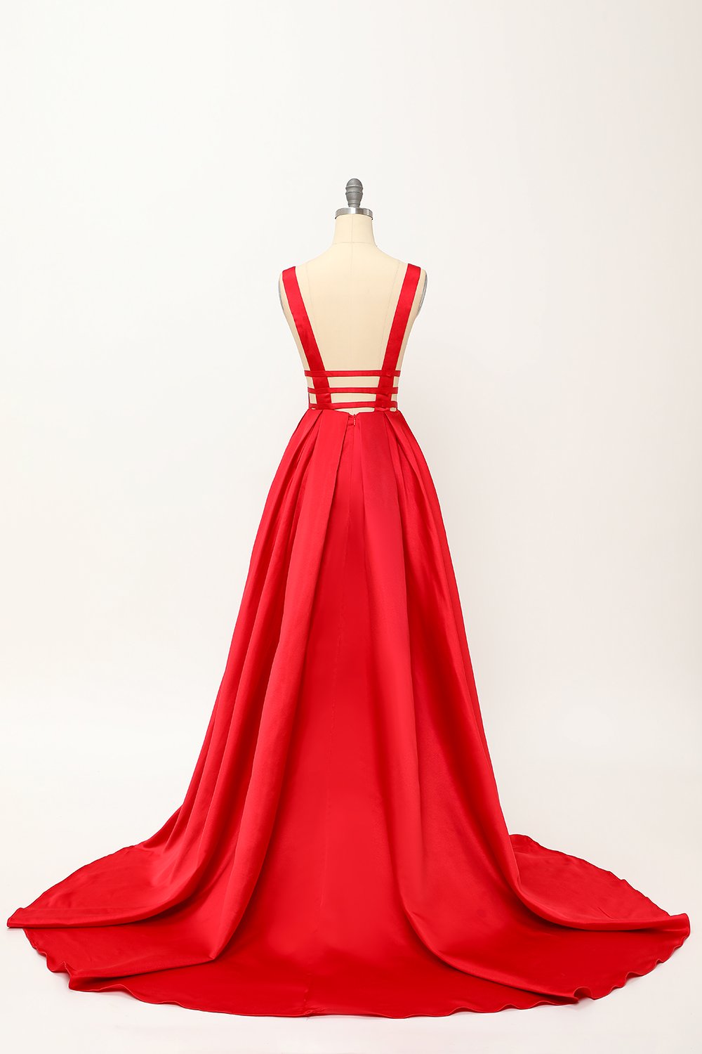 Robe de bal longue en satin rose poudré