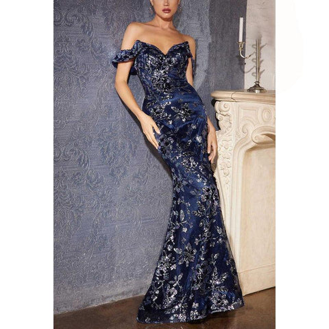Floral Off-Shoulder Strapless Appliqued Tulle Mermaid Long Prom Evening Dress