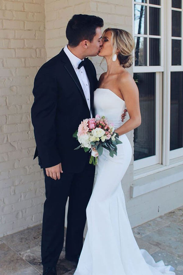 Baoleely White Mermaid Strapless Simple Wedding Dresses, Summer Wedding Dresses, MW519