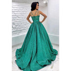 Vestido de fiesta brillante con tirantes finos y bolsillos para mujer 