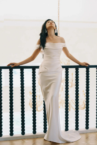 Charming Off Thes Satin Mermaid Evening Dress,White Prom Dress Wedding Dress Y8592