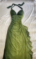 Vestido largo de fiesta de noche de gasa con escote en V verde degradado y cuello halter sexy Y7484