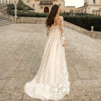 Robes de mariée élégantes à col rond 2023, manches longues en dentelle, coupe trapèze, robe de mariée tendance pour femme, bretelles dos nu.