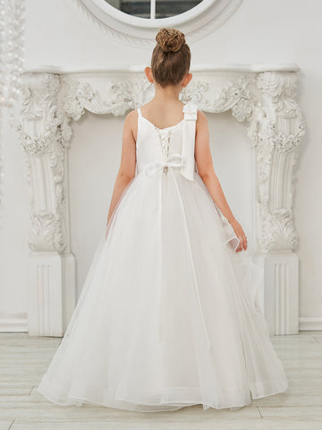 Vestido de princesa/vestido de tul hasta el suelo para niña de las flores de la primera comunión 