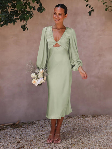 Vestido de dama de honor de satén de alta calidad con espalda descubierta y cordones, elegante vestido de noche para mujer 