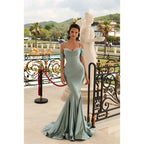 Sweetheart Off-Shoulder Beaded Ruched Satin Mermaid Long Prom Evening Dress