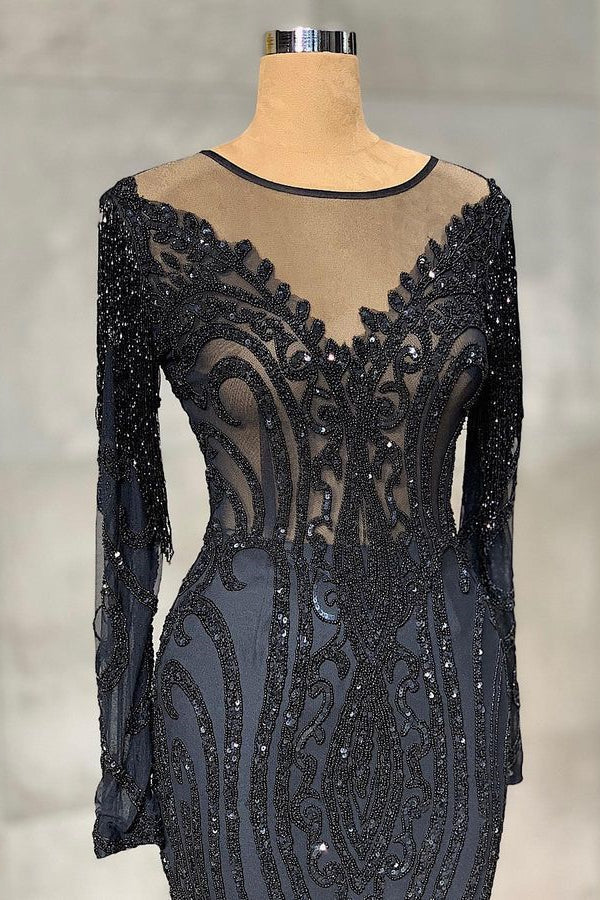Robe de bal longue sirène élégante en tulle et dentelle avec manches