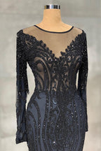 Robe de bal longue sirène élégante en tulle et dentelle avec manches