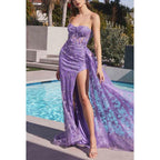 Vestido de noche largo de fiesta con escote corazón y tul sin tirantes