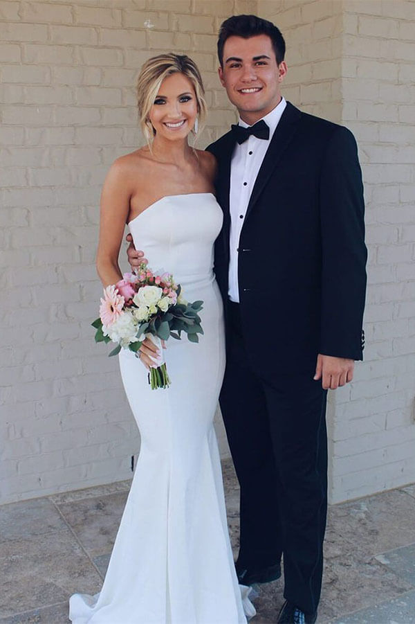 Baoleely White Mermaid Strapless Simple Wedding Dresses, Summer Wedding Dresses, MW519