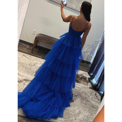 Vestido de noche de fiesta de graduación con tul, corte A, estilo imperio, con escote halter y cola 